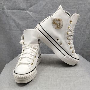 Converse Chuck Taylor All Star Lift Platform Hi Top White Metallic US 8 Leather